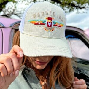 NWT Junk Gypsy Wander Inn Cream OS Trucker Hat with Metallic Embroidered Design